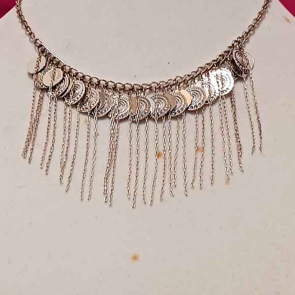 Handmade Silver Gypsy Coin Fringe Choker Necklace Boho Hippie Festival - Picture 2 of 8